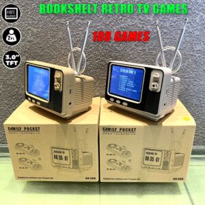 Mini Bookshelf Retro TV Game Console Handheld Video Game Console with 2 Wireless Controllers Built-in 108 Games For NES AV Out